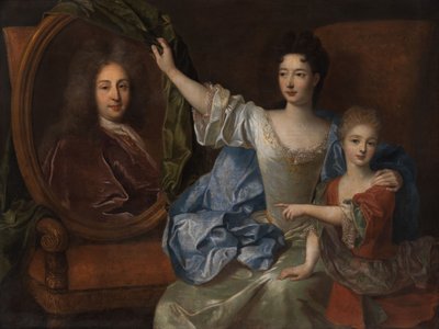 Madre e hijo junto al retrato del padre de Unbekannt Unbekannt